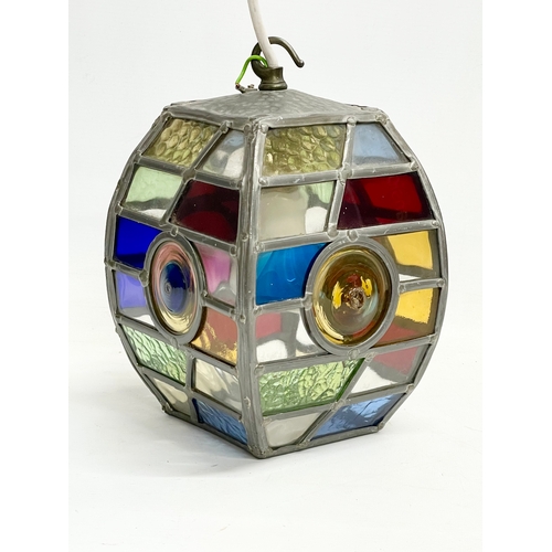 267 - A vintage stain glass ceiling light. 17x16x26cm