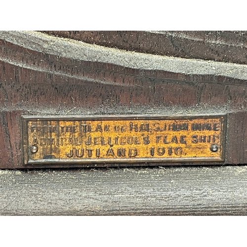 271 - A pair of teak bookends from HMS Iron Duke from the Battle of Jutland, 1916. Admiral Jellicoe’s Flag... 