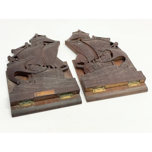 271 - A pair of teak bookends from HMS Iron Duke from the Battle of Jutland, 1916. Admiral Jellicoe’s Flag... 