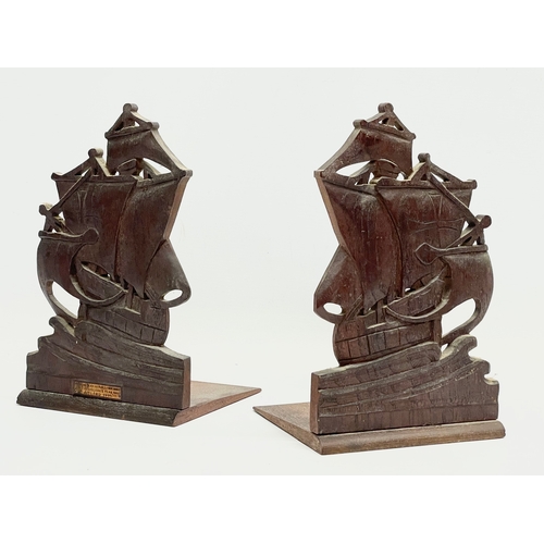 271 - A pair of teak bookends from HMS Iron Duke from the Battle of Jutland, 1916. Admiral Jellicoe’s Flag... 