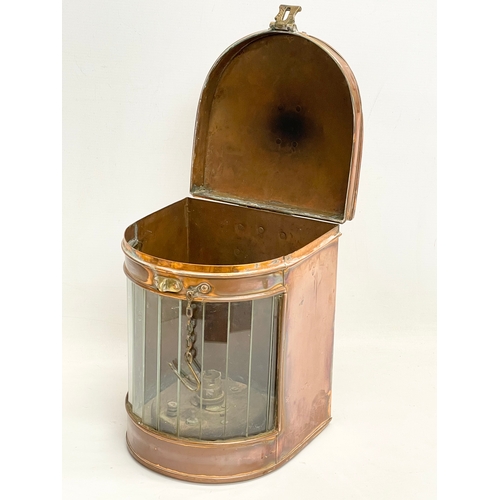 285 - An early 20th century Davey & Co London copper ships lantern. 1924. Electrified. 21x22x27cm