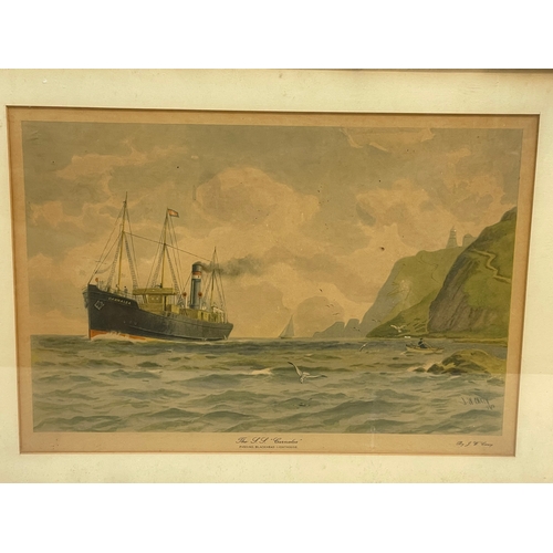 293 - An early 20th century J.W. Carey ARUA print of The SS Carnalea. titled ‘Passing , Blackhead Lighthou... 