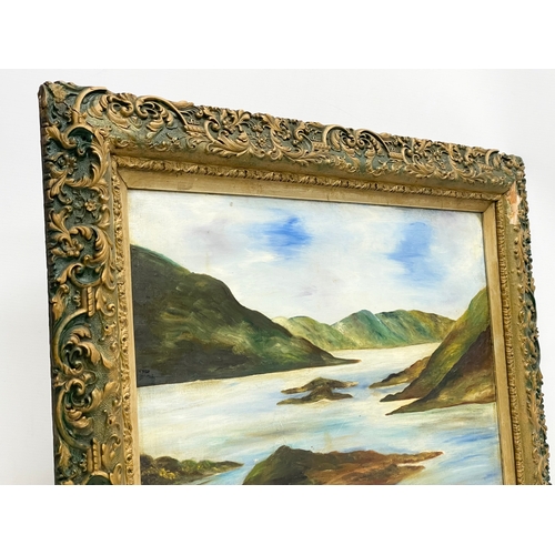 294 - A late 19th century ornate gilt framed oil painting. Painting measures 49.5x34.5cm.  Frame 65x50cm