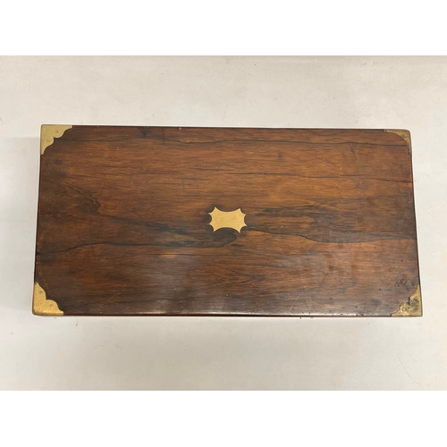 299 - A large Victorian rosewood brass bound writing slope with exterior side drawer. 51x26x17.5cm closed.