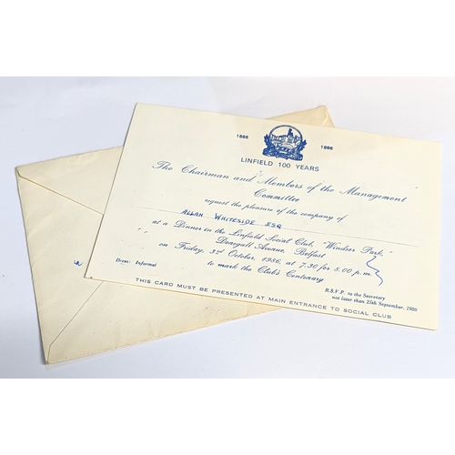 545 - A Linfield 100 Year Dinner Invitation for Dinner in the Linfield Social Club, Windsor Park, 1986.