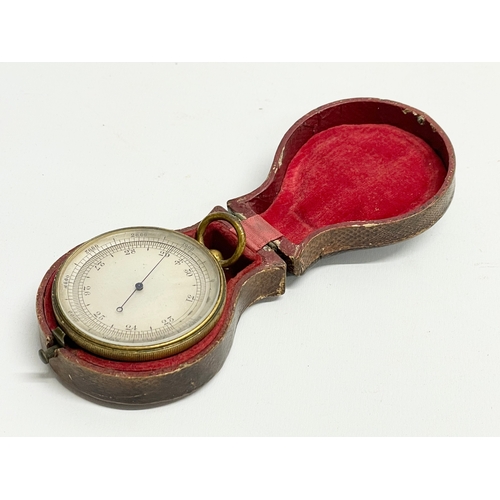 181 - A late Victorian brass pocket barometer in case.