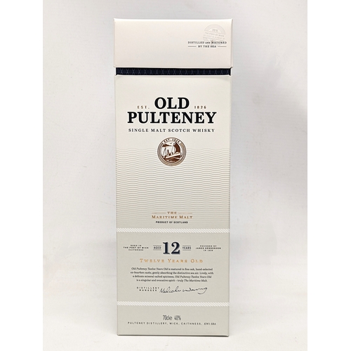 312 - An unopened bottle of Old Pulteney Single Malt Scotch Whisky, Aged 12 Years, in box. Matured in oak,... 