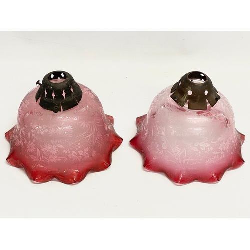 195B - A near pair of Victorian Ruby Glass shades. 20.5x14cm