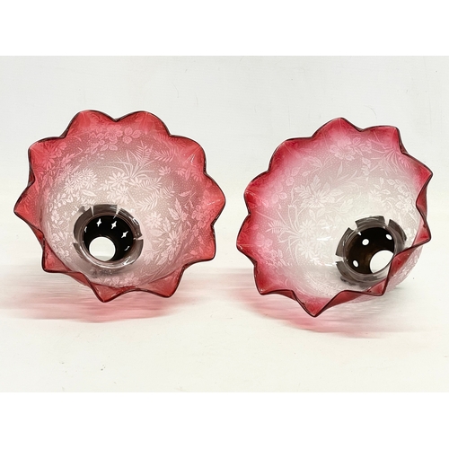 195B - A near pair of Victorian Ruby Glass shades. 20.5x14cm