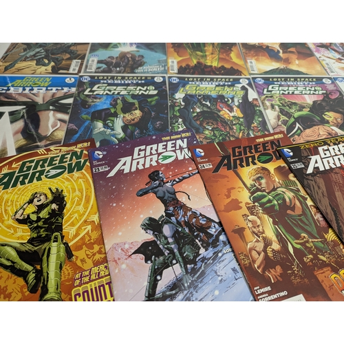 377 - A collection of DC Comics including Bat Woman, Green Lantern, Green Arrow, Blue Beetle, Aquaman.