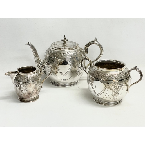 718 - A 3 piece late Victorian silver plated tea service with 2 silver plated trays.