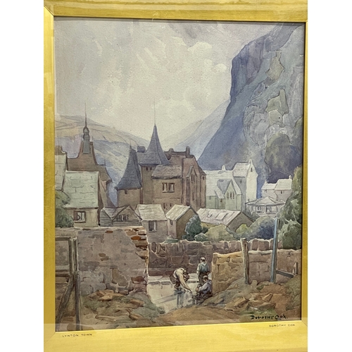 207I - A watercolour painting by Dorothy Cox in an Edwardian gilt frame. Lynton Town. Painting measures 36.... 