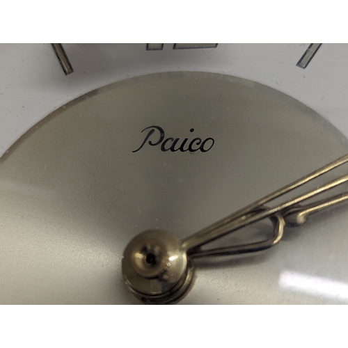 196Z - A Mid Century Paico teak and brass sunburst clock. 50cm