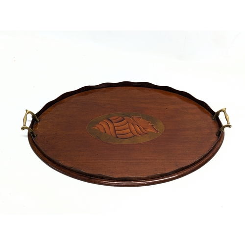 184B - An Edwardian inlaid mahogany tray with brass handles, circa 1900-1910.