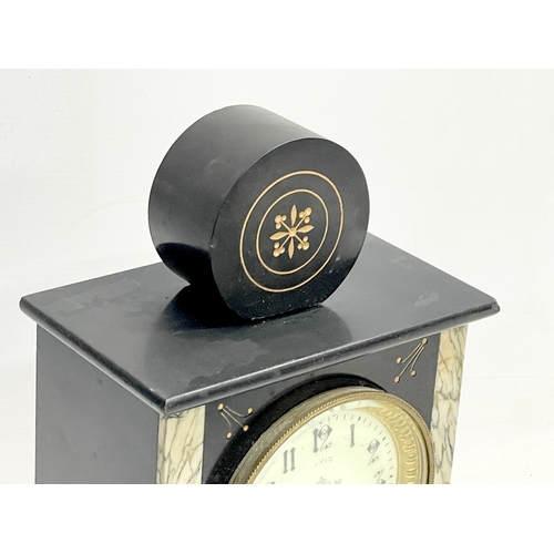 184F - A Victorian slate mantle clock with pendulum. 20x12x30.5cm