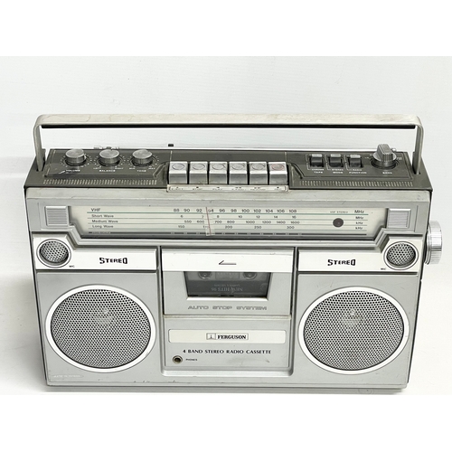 376S - A vintage Ferguson 4 Band Stereo Radio Cassette player. 38x28cm including handle.