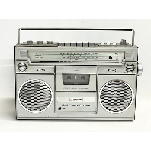 376S - A vintage Ferguson 4 Band Stereo Radio Cassette player. 38x28cm including handle.