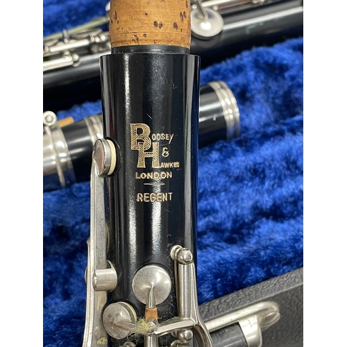 376T - A clarinet in case by Roosey & Hawkes, London. Case measures 35x20x10cm