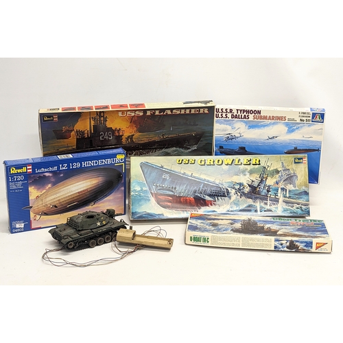 376V - A collection of models, including a U. S. S. R. Typhoon Submarine by Italeri, 3 Revell models of 