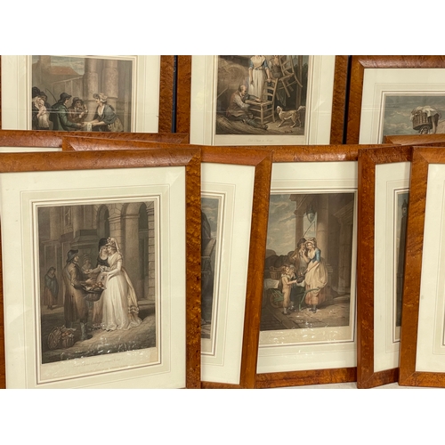 207Z - A set of 13 late 19th century prints in later Birdseye Maple frames. 52x63cm