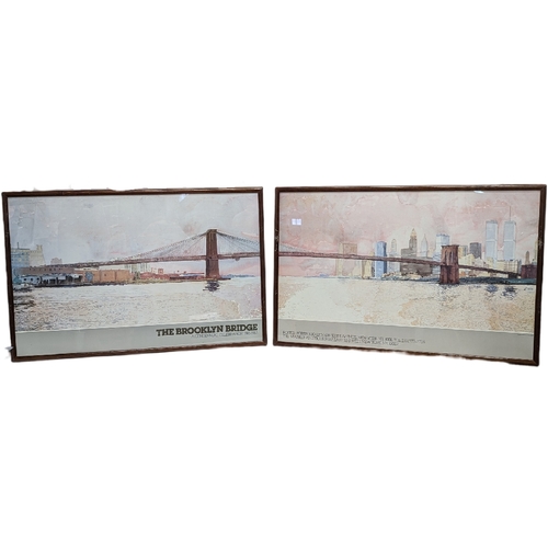 379N - A pair of large prints of the Brooklyn Bridge. The original watercolour was painted by David Longwoo... 