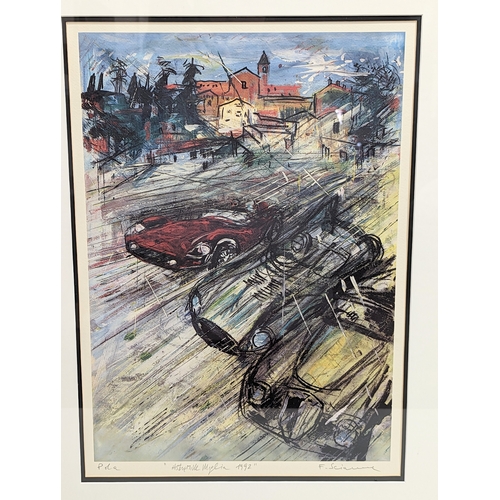 379Q - 3 signed prints of car / racing car theme.