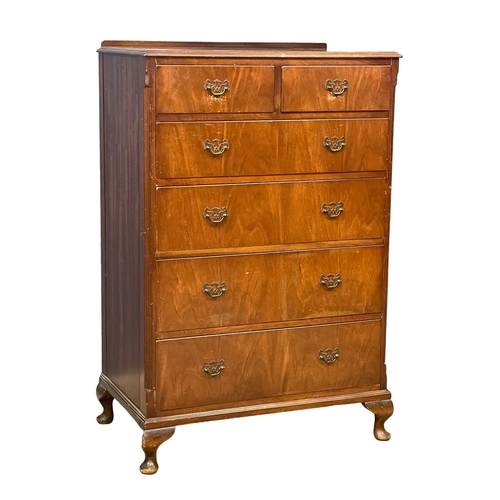 197 - A tall vintage mahogany chest of drawers on Queen Anne legs. 77x47.5x119cm