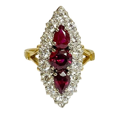 598D - An excellent quality 18ct platinum Ruby and Diamond ring with central round Ruby 6.2mm in diameter, ... 