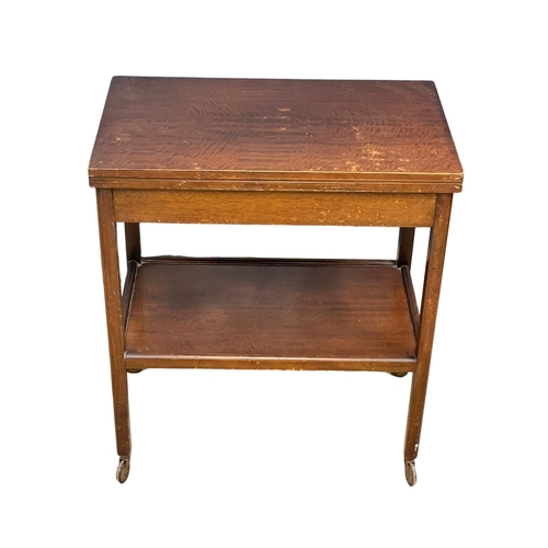 195Q - A vintage hall table with drawer and a turnover games table trolley.