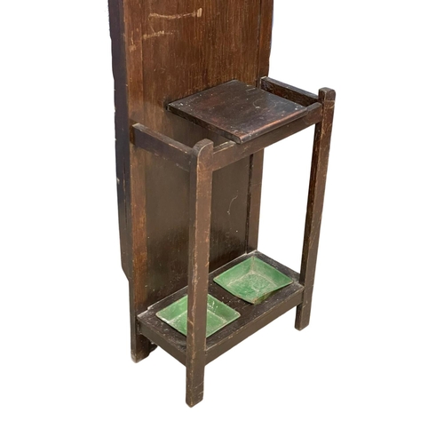 249 - A 1930’s oak hallstand with original trays. 47x27.5x182cm