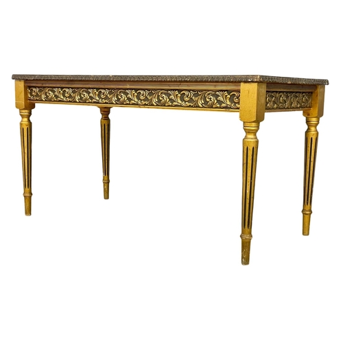 254 - An ornate coffee table with faux onyx top. 90x44x47cm