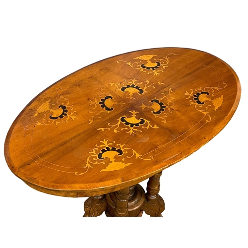 1082 - A Victorian inlaid mahogany pedestal table. 88x53x70cm