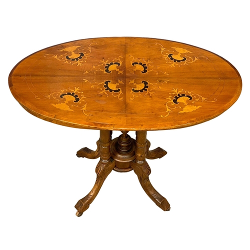 1082 - A Victorian inlaid mahogany pedestal table. 88x53x70cm