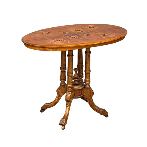 1082 - A Victorian inlaid mahogany pedestal table. 88x53x70cm