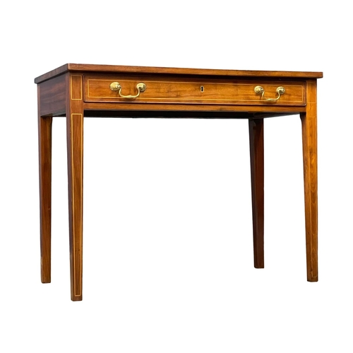 1083 - A George III inlaid mahogany Sheraton style side table with drawer. Circa 1800. 89.5x45x72cm