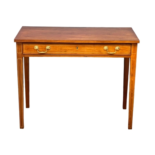 1083 - A George III inlaid mahogany Sheraton style side table with drawer. Circa 1800. 89.5x45x72cm