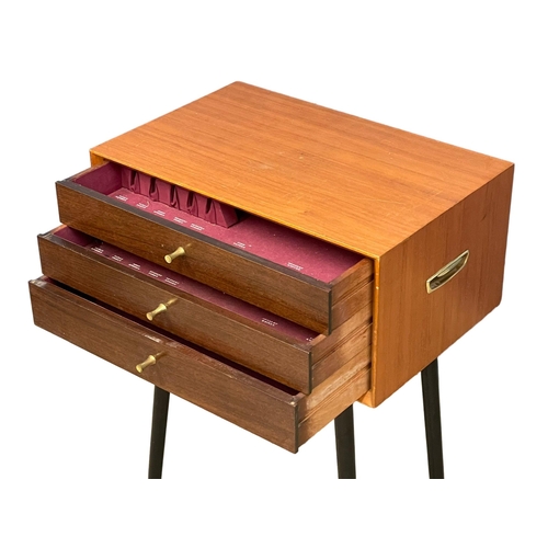 1089 - A Mid Century teak cutlery chest. 59x38x77cm