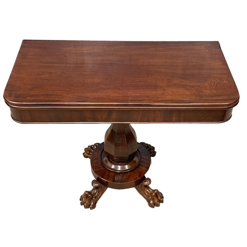 1094 - A William IV mahogany turnover tea table on paw feet. Circa 1830. 91x45.5x74cm