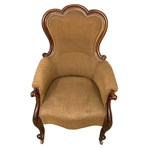 1100 - A large Victorian mahogany framed gents armchair on cabriole legs. 71x82x99cm.