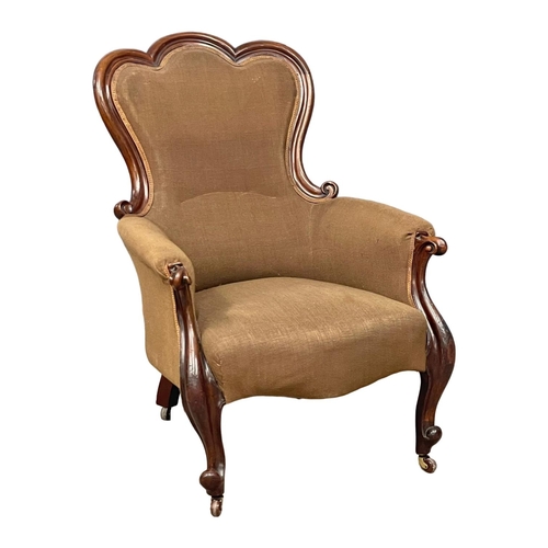 1100 - A large Victorian mahogany framed gents armchair on cabriole legs. 71x82x99cm.