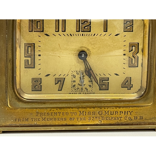 86 - A 1930’s French brass windup mantle clock. 14x5x10cm