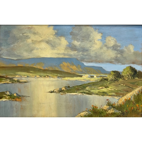 97 - An oil painting by T. Desmond Bradley. Ardara County Donegal. Painting measures 60x39cm. Frame 68x47... 