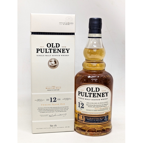 132 - An unopened bottle of Old Pulteney Single Malt Scotch Whisky, Aged 12 Years, in box. Matured in oak,... 