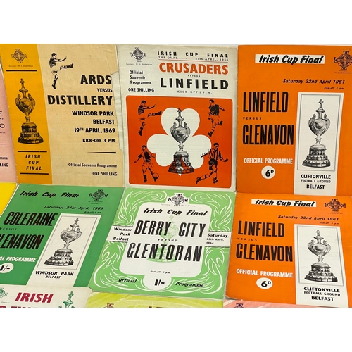 181 - A collection of vintage Irish Cup Final football programmes. A 1960 Ards vs Linfield. 1962 Linfield ... 