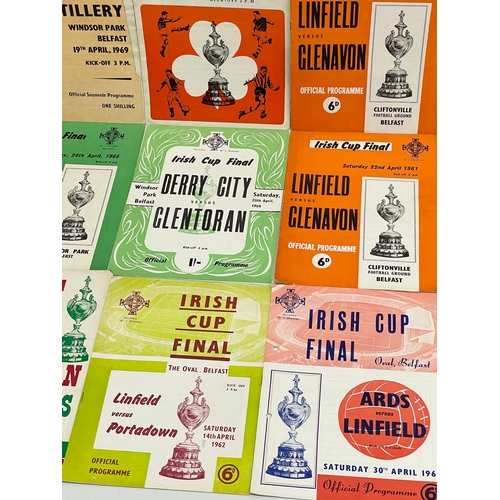 181 - A collection of vintage Irish Cup Final football programmes. A 1960 Ards vs Linfield. 1962 Linfield ... 