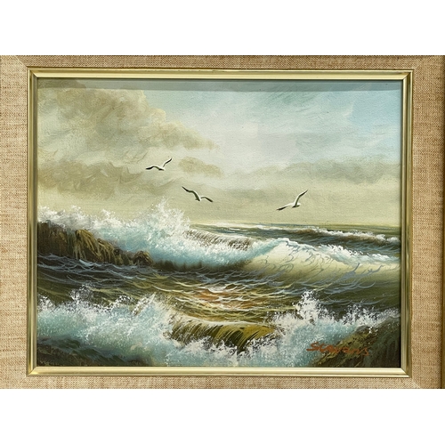 587 - An oil painting signed Stevens. Painting measures 24x19cm. Frame 38x32.5cm