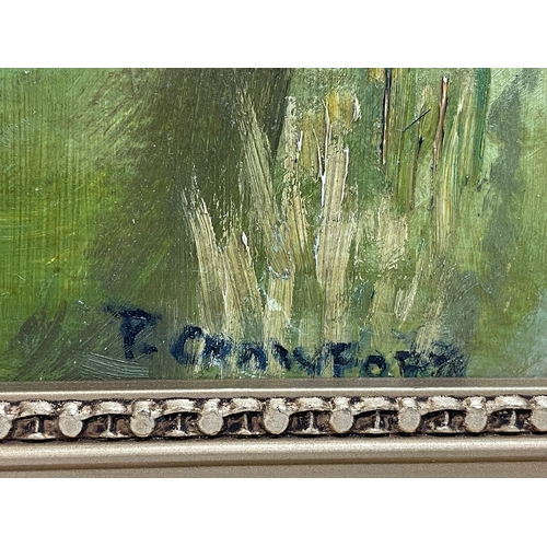 582 - A large oil painting by P. Crawford. Painting measures 60.5x44cm. Frame 70x54cm.