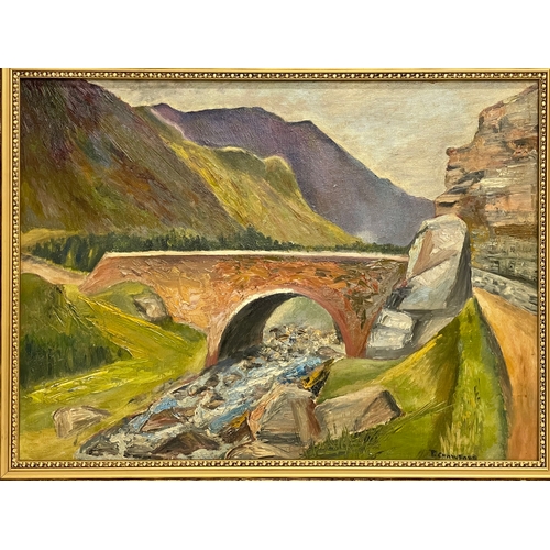 582 - A large oil painting by P. Crawford. Painting measures 60.5x44cm. Frame 70x54cm.