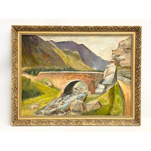 582 - A large oil painting by P. Crawford. Painting measures 60.5x44cm. Frame 70x54cm.