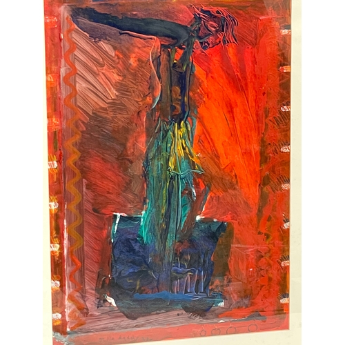 44 - An abstract oil painting by Julia Roddy. 1992. Painting measures 43.5x62cm. Frame 64x83cm